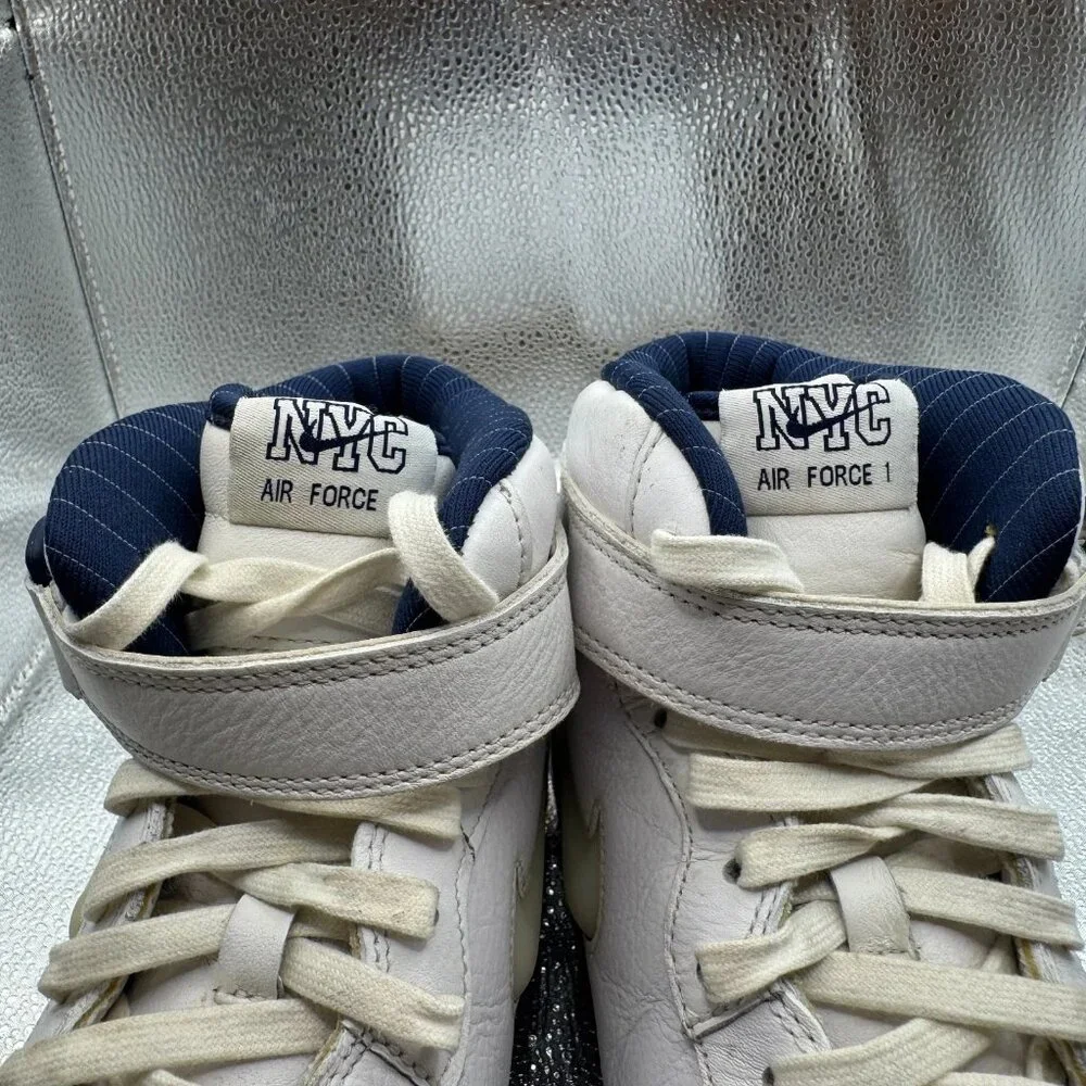 Size 13 Nike Air Force 1 Mid QS NYC Yankees‎ Mens White Sneaker Shoes DH5622-100